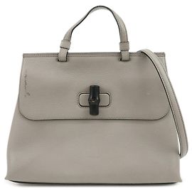 GUCCI Bamboo Leder 2WAY Tasche Schultertasche Grau 392013 Grau