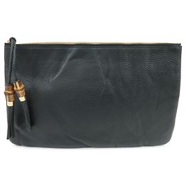 GUCCI Bamboo Leather Clutch Bag Flat Pouch Black 449653 Black