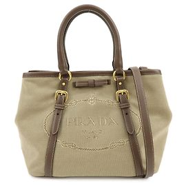 mala Tote 2Way PRADA em lona jacquard com logótipo Triangle e pele Castanho BN1841 Marrom