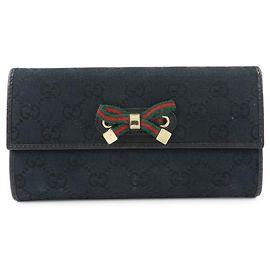 GUCCI Princy GG Canvas Leather Long Wallet Black 167468 Black