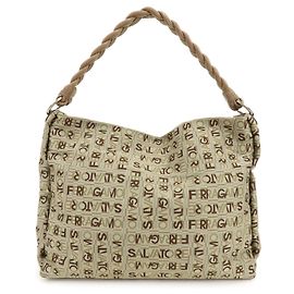 Salvatore Ferragamo Borsa a tracolla Ferragamo Logo Canvas Leather Beige Brown Khaki Marrone Beige