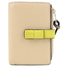 LOEWE Anagram Leather Compact Wallet Beige Yellow Yellow
