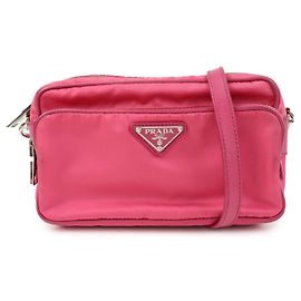 Bolsa de Ombro em Nylon e Couro com Logótipo Triangular PRADA Rosa BT1010 Rosa