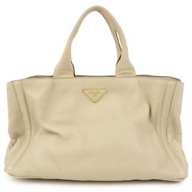 PRADA Triangle Logo Canapa Vittello Daino Leather Handtasche Beige Beige