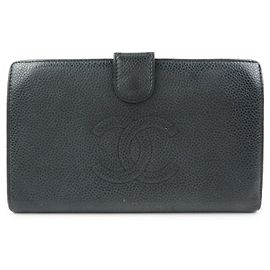 CHANEL COCO Mark Caviarskin Bi-Fold Long Wallet Black A13498 Black