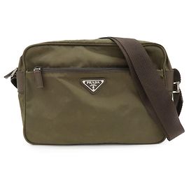 Borsa a tracolla in nylon PRADA con logo Triangle Khaki Brown BT0166 Marrone Verde