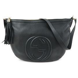 GUCCI Interlocking G Lederschultertasche mit Fransen Schwarz 295175 Schwarz