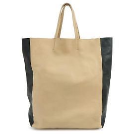 Céline CELINE Horizontal Cabas Leather Tote Bag Hand Bag Beige Black Black Beige