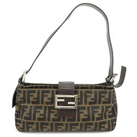FENDI Borsa a mano e a tracolla in pelle e tela Zucca Marrone 26722 Marrone