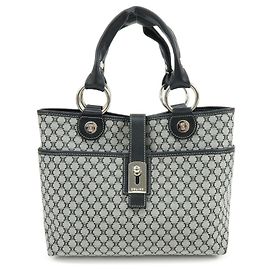 Céline CELINE Macadam Canvas Leder Tote Bag Handtasche Grau Schwarz Schwarz Grau