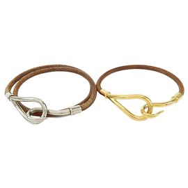Hermès HERMES Conjunto de 2 Jumbo Choker Jumbo Double Choker Pulseira de couro Marrom