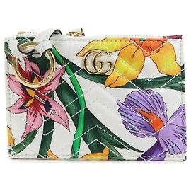 GUCCI GG Marmont Flora Double G Monedero de seda Blanco Blanco