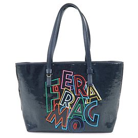 Salvatore Ferragamo Sac cabas et sac à main Ferragamo Gancini en cuir et sequins Navy Bleu