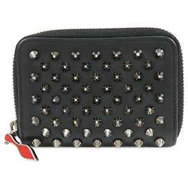Christian Louboutin Studs Leather Round Zippy Compact Wallet Black Black