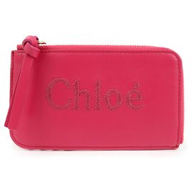 Chloé Chloe Logo Leather Card Case Key Case Pink Pink