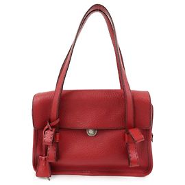 PRADA Triangle Logo Leather Shoulder Bag Satchel Bag Hand Bag Red Red