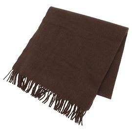 Hermès Sciarpa Stole HERMES Logo 100% Cashmere con Frange Marrone Scuro Marrone