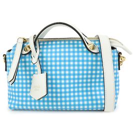 FENDI By The Way Sac à épaule 2Way en cuir Gingham Plaid 8BL145 Blanc Bleu