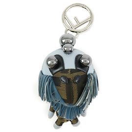 Chaveiro Pingente Space Monkey em Couro e Lona Zucca FENDI Azul Azul