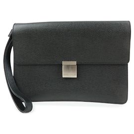 Louis Vuitton Taiga Leather Selenga Clutch Bag Ardoise M30782 Black