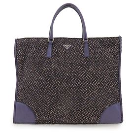 Borsa Tote e borsa a mano PRADA in pelle e lana con logo Triangle, Viola Porpora