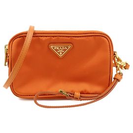 PRADA Triangle Logo Nylon Leather Shoulder Bag Orange 1N1861 Orange