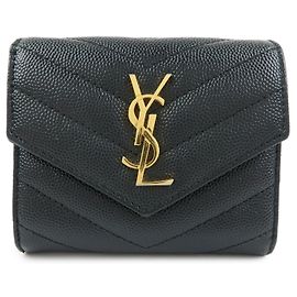 Autre Marque SAINT LAURENT PARIS Cassandra Leather Compact Wallet Black 692061 Black