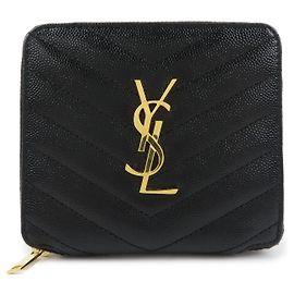 Autre Marque SAINT LAURENT PARIS Carteira Compacta de Pele Cassandra Preta Preto