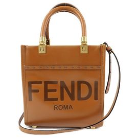 FENDI Sac à main 2Way Sunshine Shopper Small en cuir Marron 8BS092 Marron