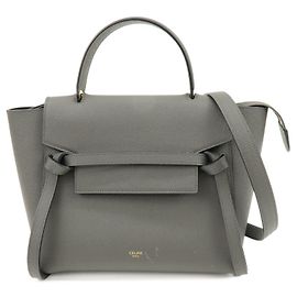 Céline CELINE Bolsa Belt Bag em couro 2Way Bolsa de ombro Bolsa de mão Cinza Cinza