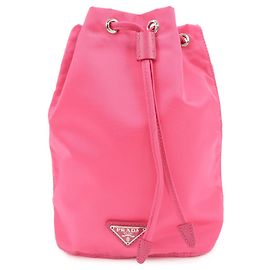 PRADA Triangle Logo Nylon Leather Drawstring Pouch Pink 1N0369 Pink