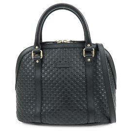 GUCCI Bolsa de Mão e Ombro 2WAY em Couro Micro Guccissima Preta 449663 Preto