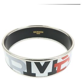 Hermès HERMES Email GM Plated Bangle Bracelet White Black Red Weiß Rot