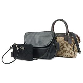 COACH Conjunto de 3 bolsas de ombro e bolsos em lona e couro 2Way Castanho Preto Marrom Preto