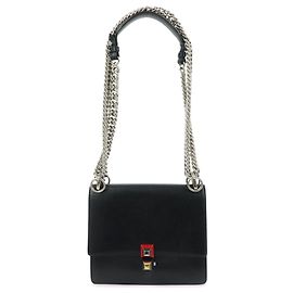 FENDI Kan I Mini Borsa a tracolla e spalla in pelle con catena Nero 8M0381 Nero