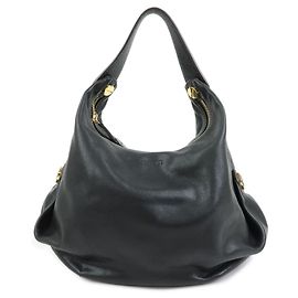 LOEWE Logo Leather Shoulder Bag Hand Bag Black Black