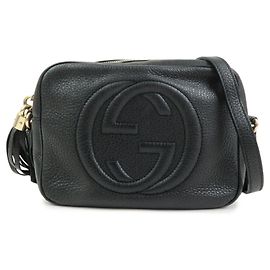 GUCCI Bolsa de Ombro em Pele Interlocking G SOHO com Franjas Preta 308364 Preto