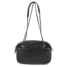 Borsa a tracolla CHANEL Chevron in pelle di vitello nera Nero