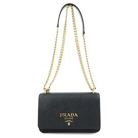 Borsa a tracolla e spalla PRADA Logo Saffiano Nylon Leather Chain Nera Nero