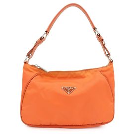 Autre Marque Bolsa de ombro e mala PRADA em nylon e couro com logótipo triangular, Orange Laranja