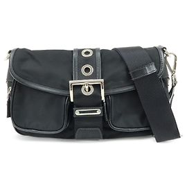 Borsa a tracolla PRADA in nylon e pelle Saffiano con logo triangolare Nero BT0464 Nero