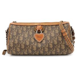Bolsa de Ombro Christian Dior Romantic Trotter em PVC e Couro Castanho Marrom