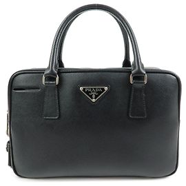 mala de mão Boston PRADA em couro Saffiano com logótipo triangular Preto Preto