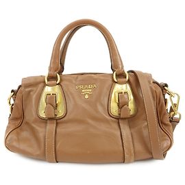 PRADA Leather 2Way Bag Hand Bag Shoulder Bag Brown Brown
