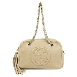 Bolsa de Ombro em Pele GUCCI SOHO Interlocking G Bege 308983 Bege