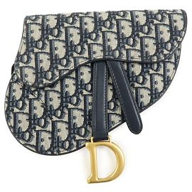 Borsa Saddle Christian Dior Oblique Jacquard e Pelle Borsa a Vita Blu Navy Blu