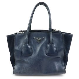 Saco 2Way em couro PRADA com logo Triangle Saco Tote Saco de mão Navy B2625M Azul