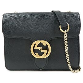 Borsa a tracolla in pelle con catena GUCCI Interlocking G Nera 510304 Nero