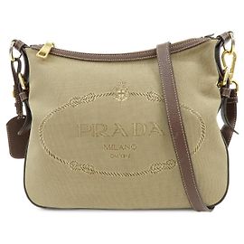 Borsa a tracolla e a spalla in pelle Jacquard con logo PRADA Marrone Marrone
