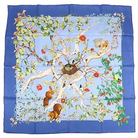 Hermès Foulard HERMES 100% Seta AU COEUR DES BOIS Blu Blu
